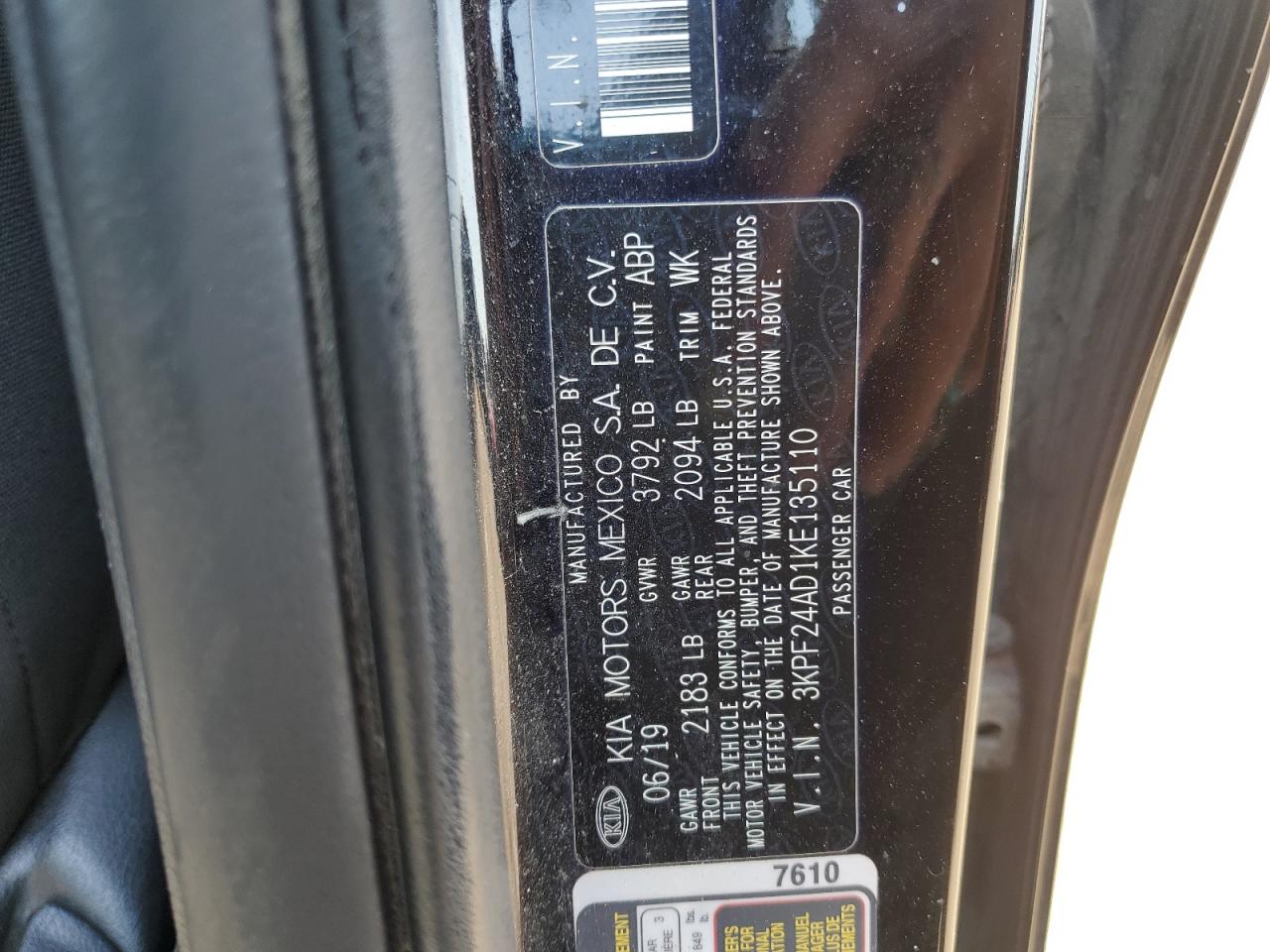 2019 Kia Forte Fe VIN: 3KPF24AD1KE135110 Lot: 81360205