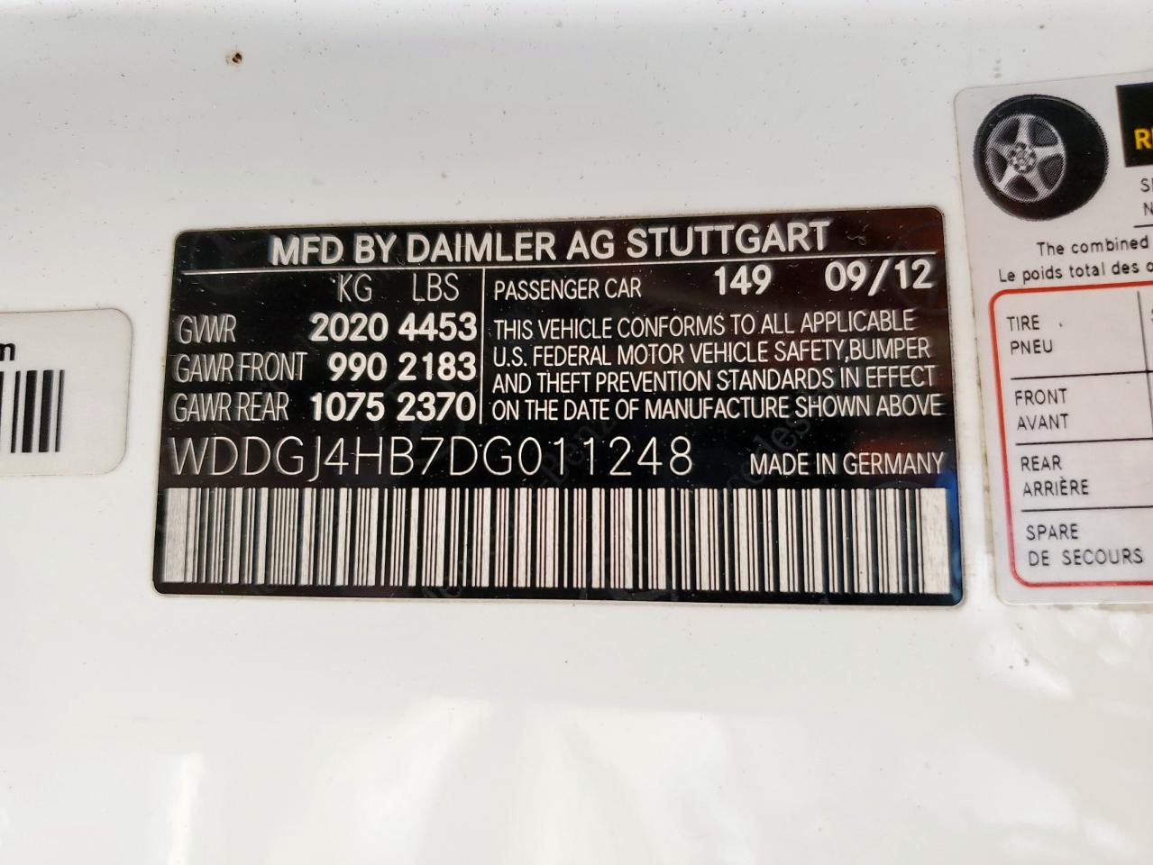 2013 Mercedes-Benz C 250 VIN: WDDGJ4HB7DG011248 Lot: 80890615