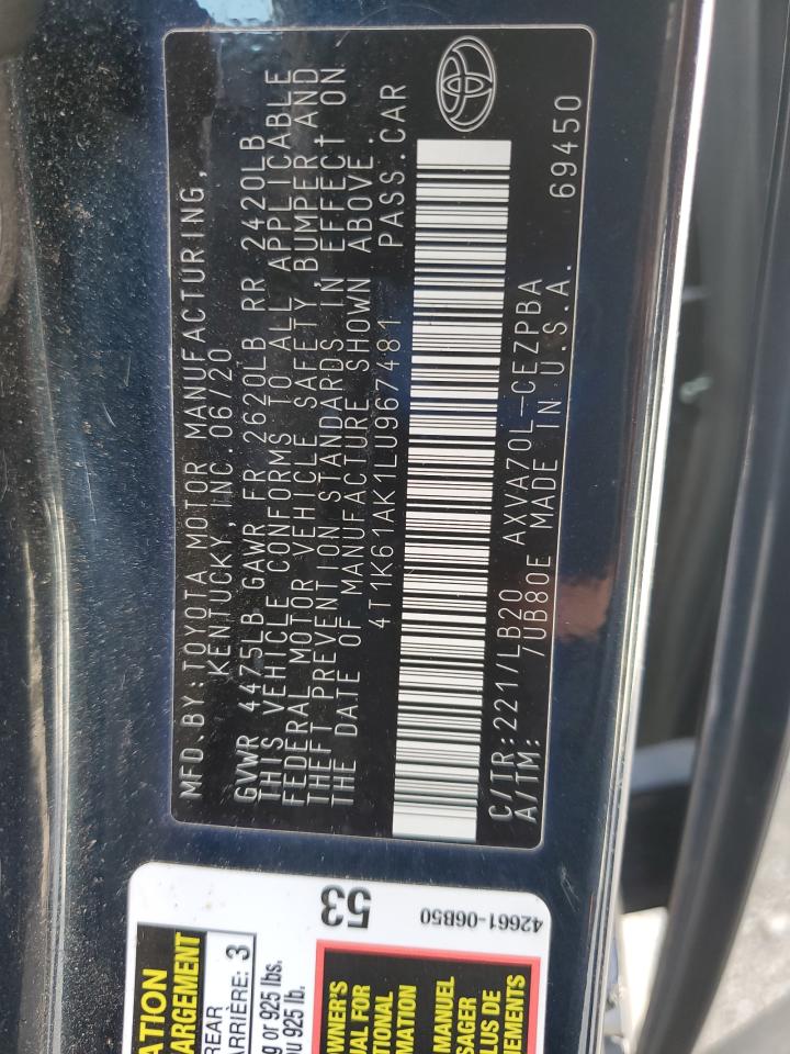 2020 Toyota Camry Xse VIN: 4T1K61AK1LU967481 Lot: 83929325