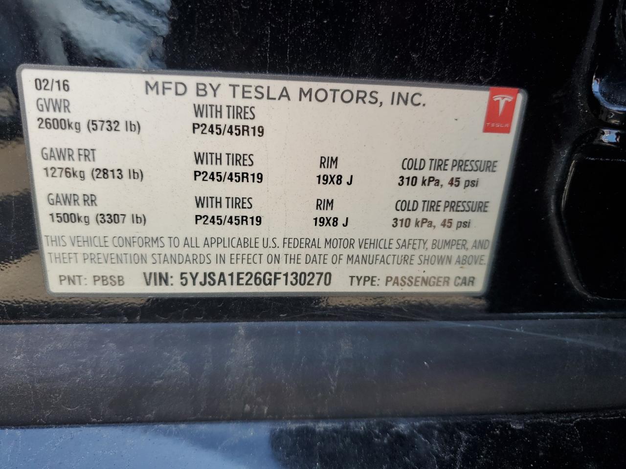 2016 Tesla Model S VIN: 5YJSA1E26GF130270 Lot: 81889865