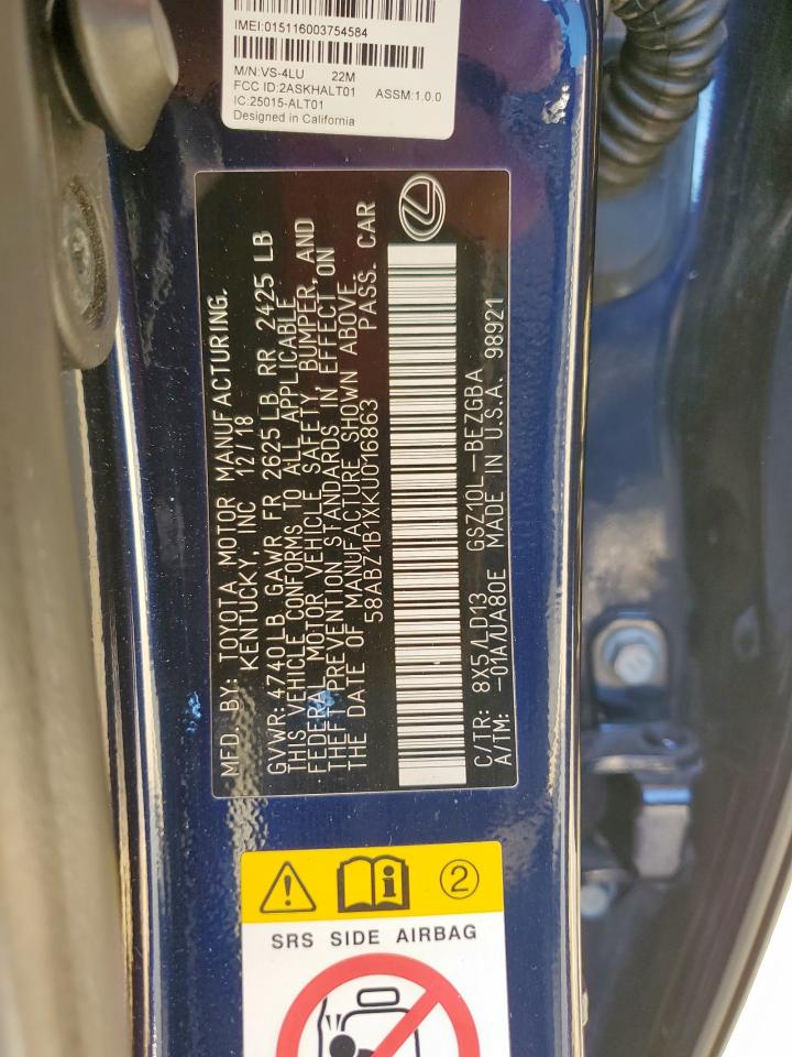 2019 Lexus Es 350 VIN: 58ABZ1B1XKU016863 Lot: 71563585