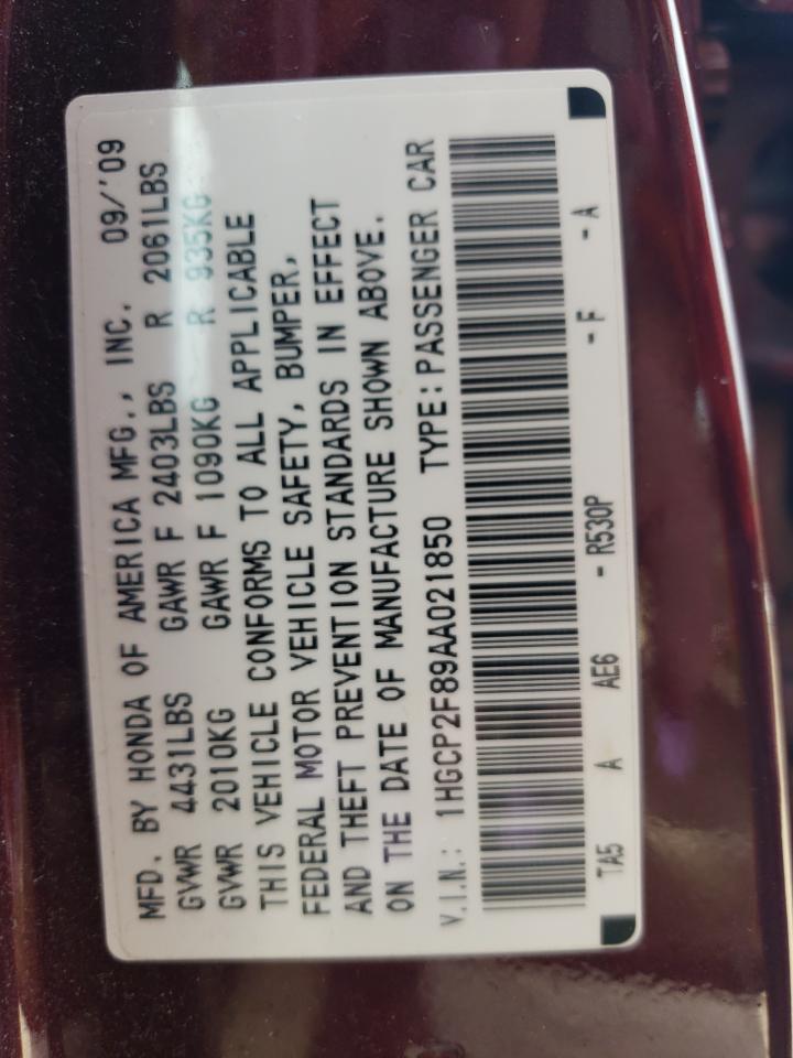 2010 Honda Accord Exl VIN: 1HGCP2F89AA021850 Lot: 84235575