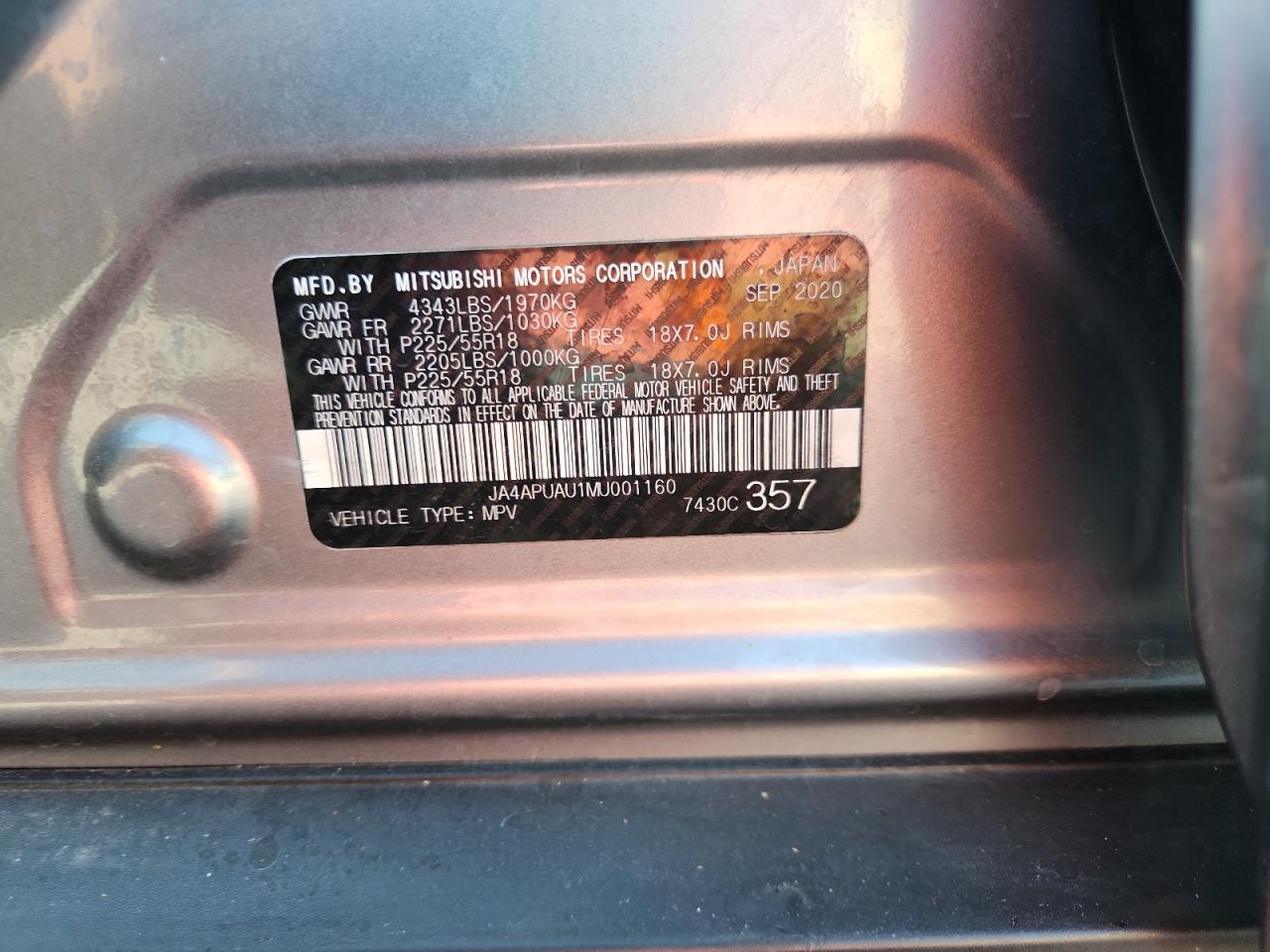 2021 Mitsubishi Outlander Sport Es VIN: JA4APUAU1MU001160 Lot: 81616325