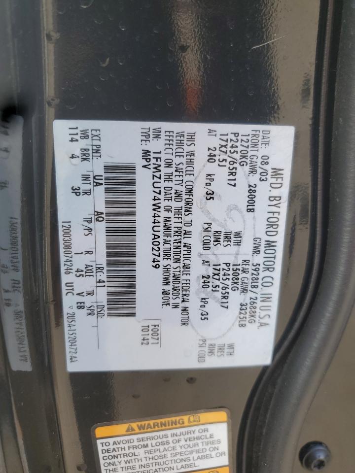 2004 Ford Explorer Eddie Bauer VIN: 1FMZU74W44UA02749 Lot: 71085515