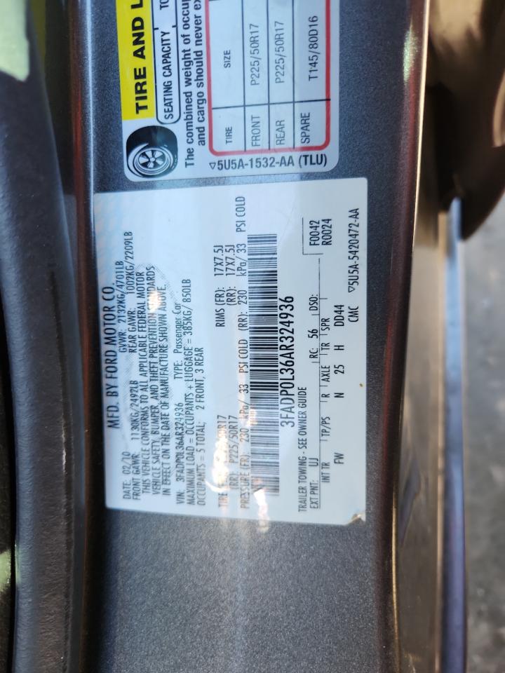 2010 Ford Fusion Hybrid VIN: 3FADP0L36AR324936 Lot: 82165315