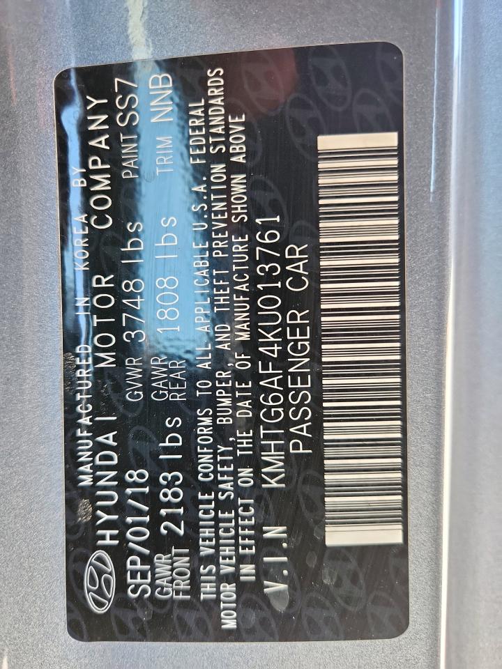 2019 Hyundai Veloster Base VIN: KMHTG6AF4KU013761 Lot: 83866545
