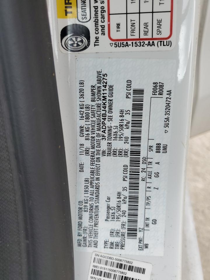 2019 Ford Fiesta Se VIN: 3FADP4BJ4KM114275 Lot: 84582835