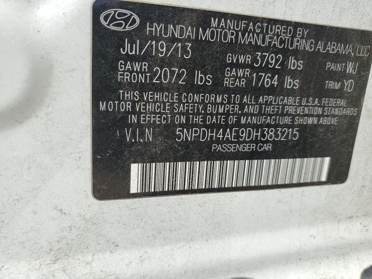 2013 Hyundai Elantra Gls VIN: 5NPDH4AE9DH383215 Lot: 81031735