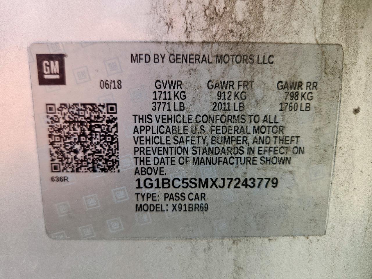 2018 Chevrolet Cruze Ls VIN: 1G1BC5SMXJ7243779 Lot: 80852355