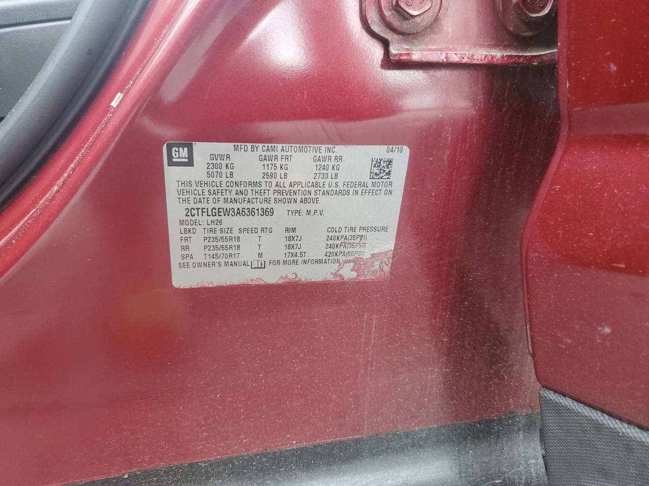 2010 GMC Terrain Slt VIN: 2CTFLGEW3A6361369 Lot: 70995815