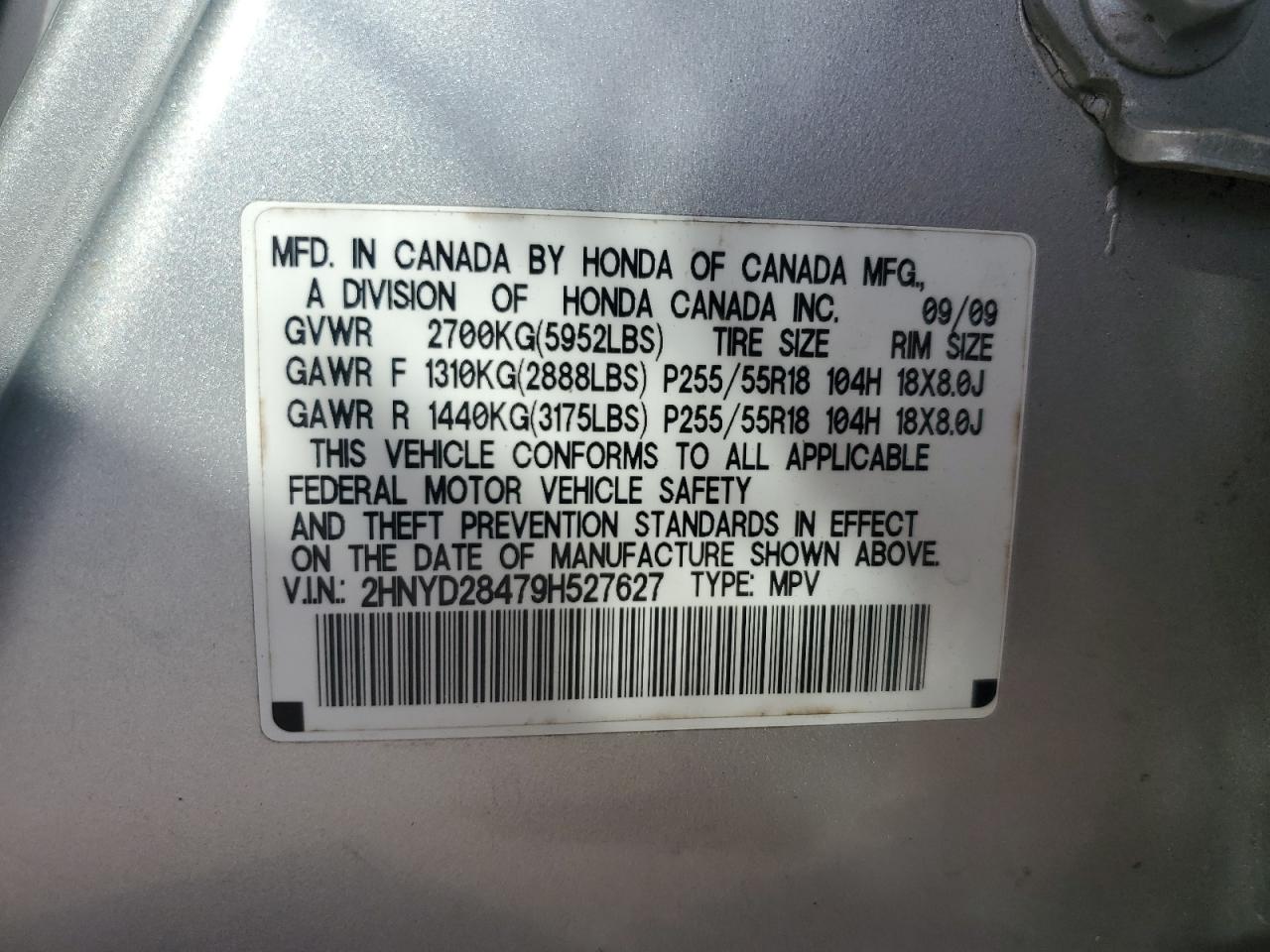 2009 Acura Mdx Technology VIN: 2HNYD28479H527627 Lot: 81386795
