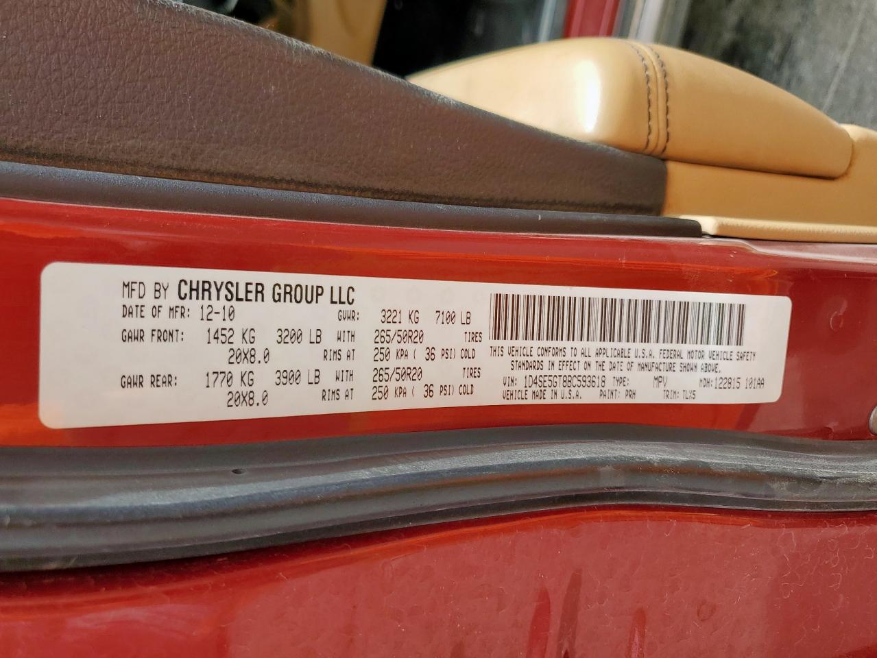 2011 Dodge Durango Citadel VIN: 1D4SE5GT8BC593618 Lot: 69955785