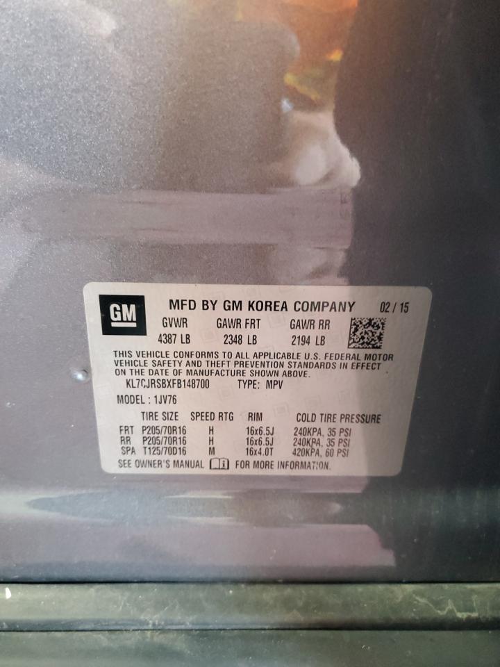 2015 Chevrolet Trax 1Lt VIN: KL7CJRSBXFB148700 Lot: 80224105