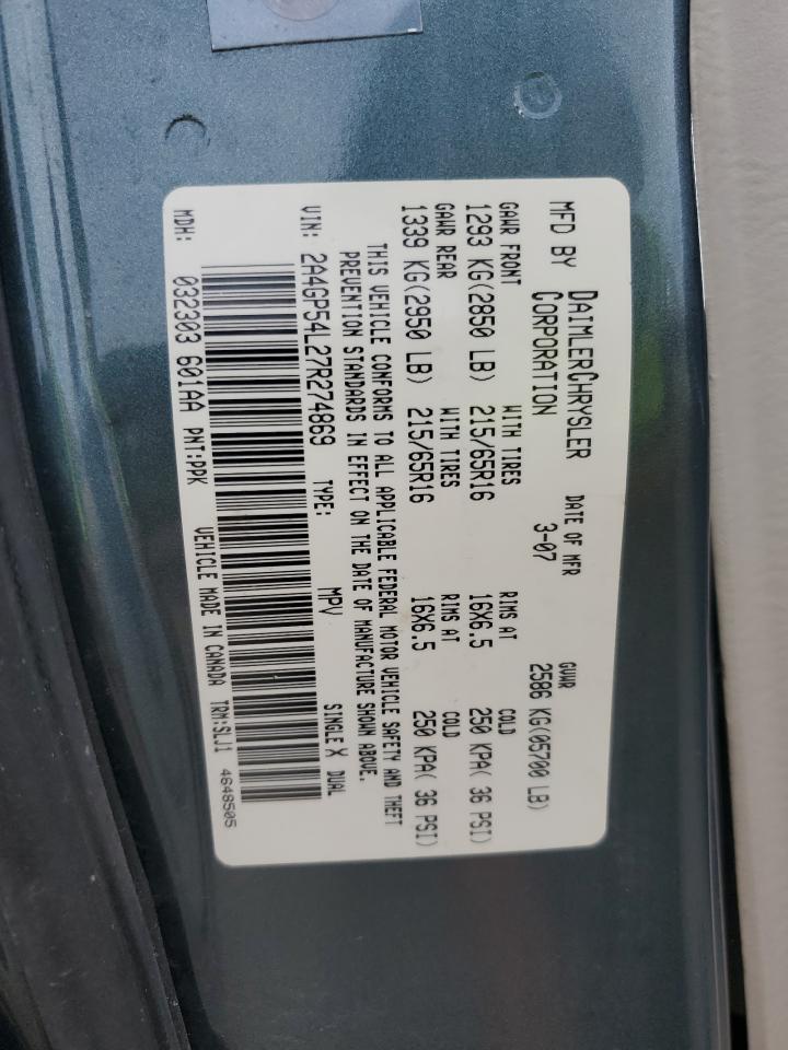 2007 Chrysler Town & Country Touring VIN: 2A4GP54L27R274869 Lot: 84872245