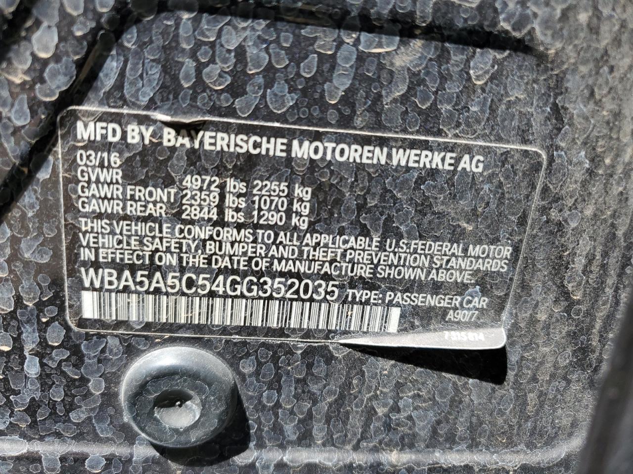 2016 BMW 528 I VIN: WBA5A5C54GG352035 Lot: 66903565