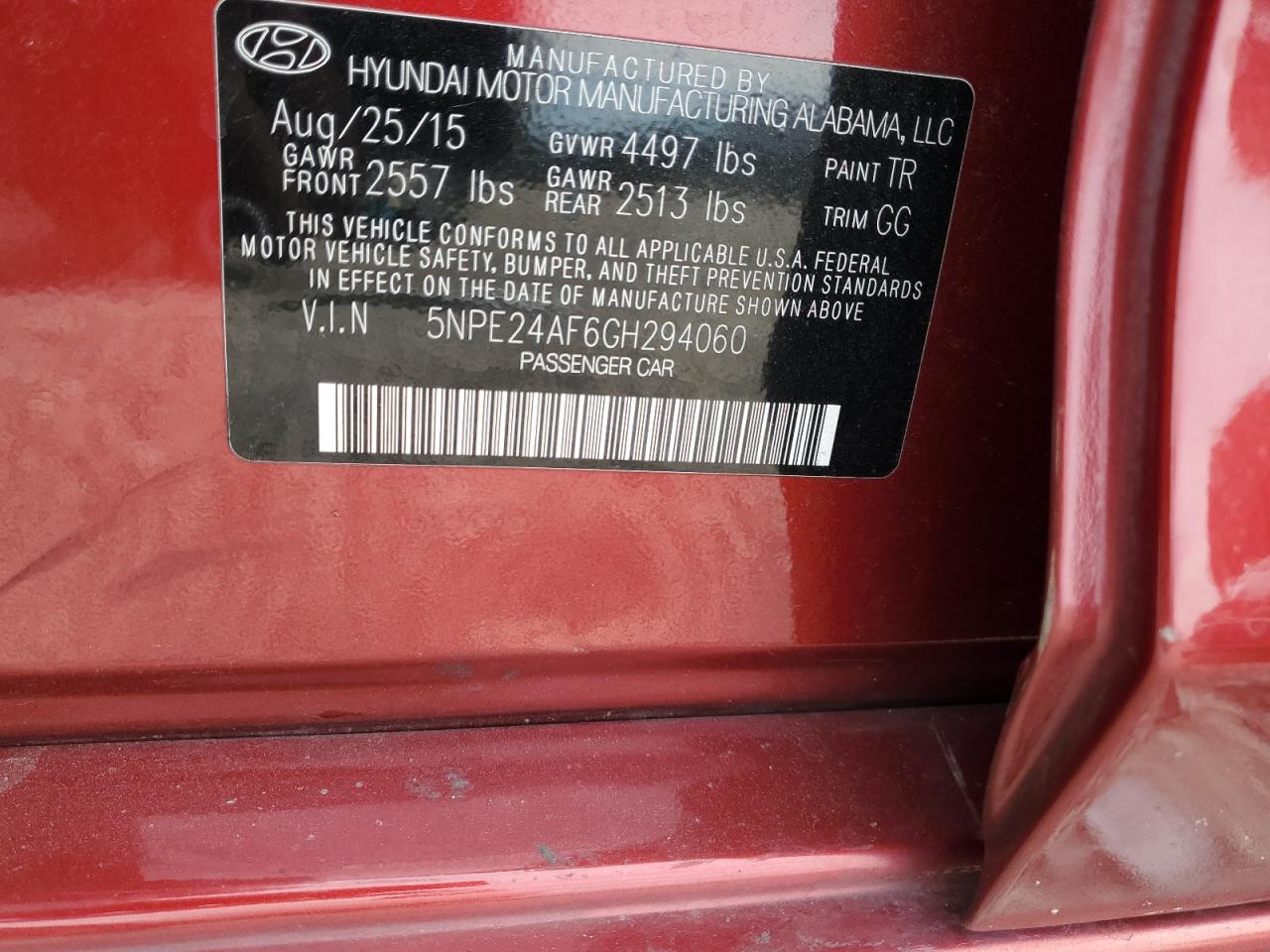 2016 Hyundai Sonata Se VIN: 5NPE24AF6GH294060 Lot: 81089205
