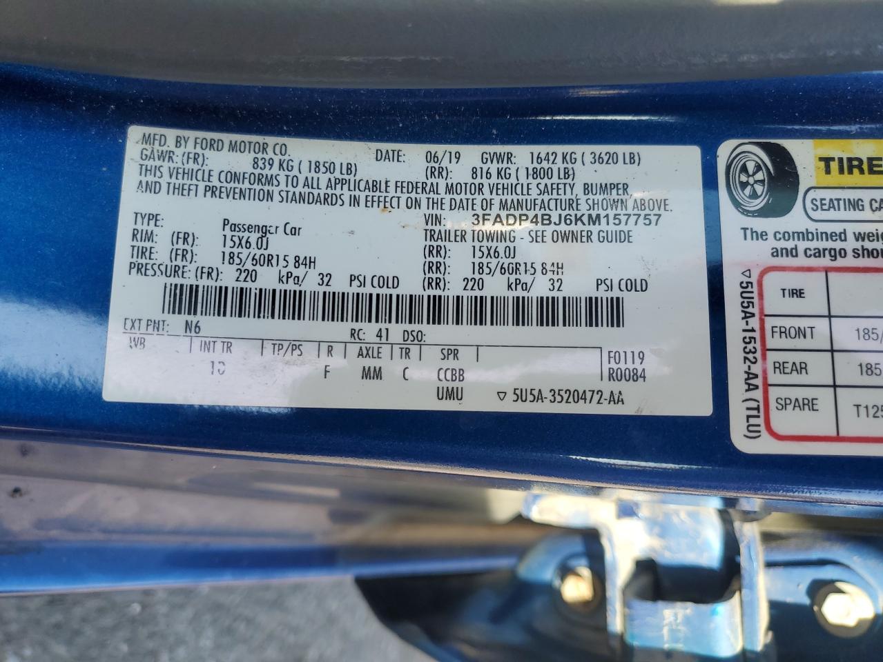 2019 Ford Fiesta Se VIN: 3FADP4BJ6KM157757 Lot: 80501215