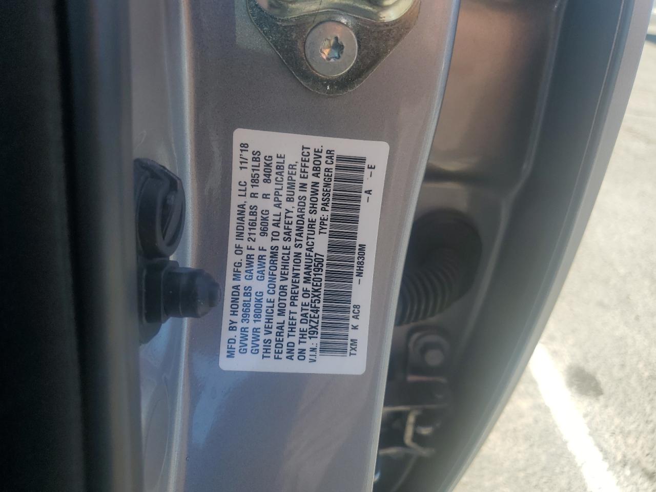 2019 Honda Insight Ex VIN: 19XZE4F5XKE019507 Lot: 71852525