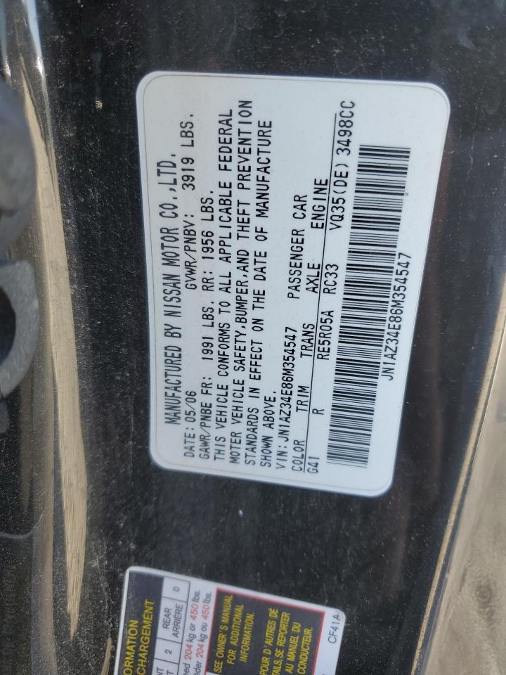 2006 Nissan 350Z Coupe VIN: JN1AZ34E86M354547 Lot: 81603085
