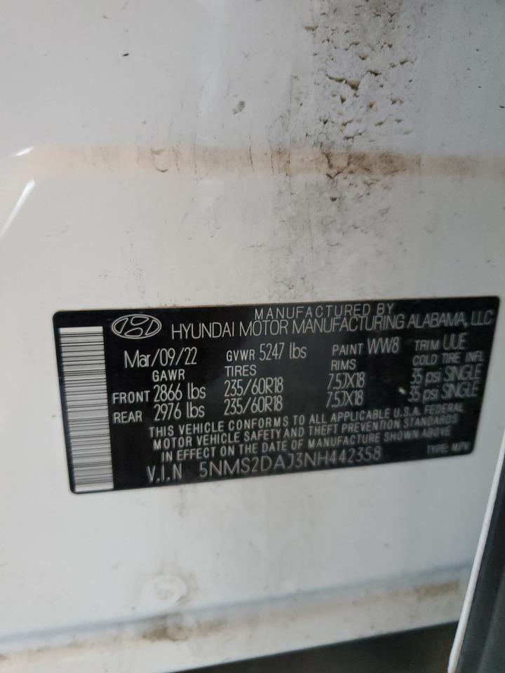 2022 Hyundai Santa Fe Sel VIN: 5NMS2DAJ3NH442358 Lot: 80354875