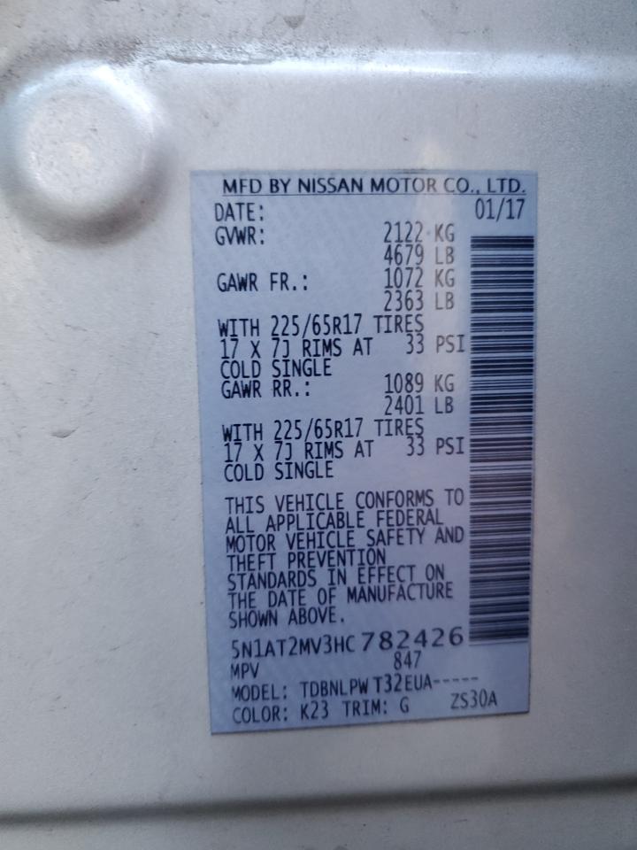 2017 Nissan Rogue Sv VIN: 5N1AT2MV3HC782426 Lot: 83862155