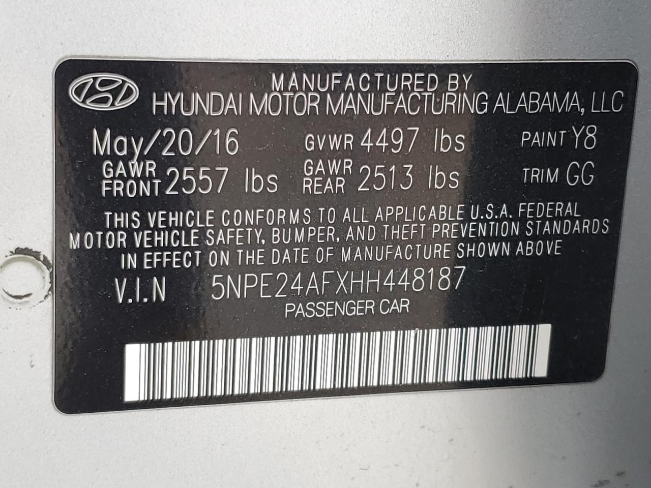 2017 Hyundai Sonata Se VIN: 5NPE24AFXHH448187 Lot: 71857865