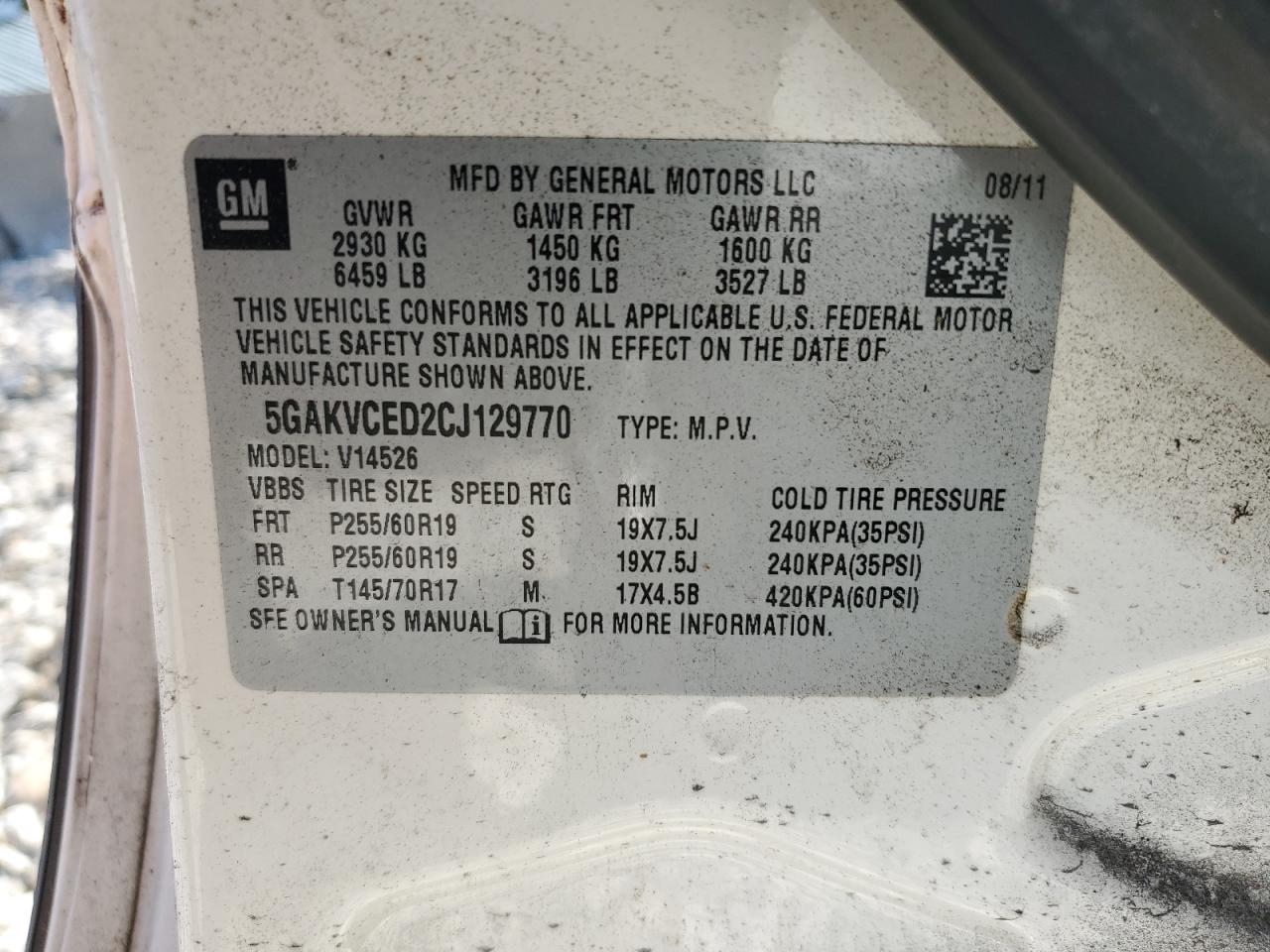 2012 Buick Enclave VIN: 5GAKVCED2CJ129770 Lot: 81447125