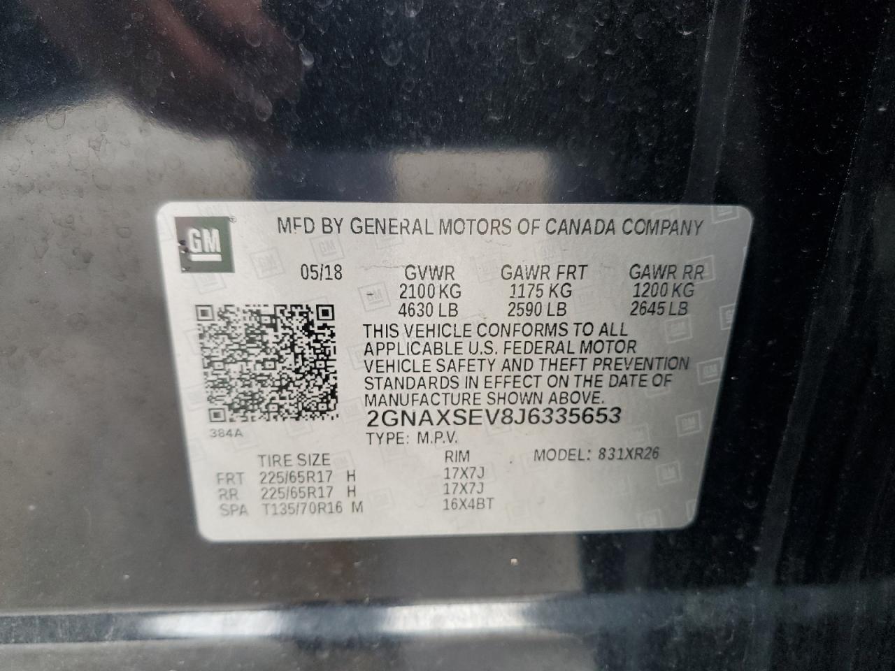 2018 Chevrolet Equinox Lt VIN: 2GNAXSEV8J6335653 Lot: 83927075