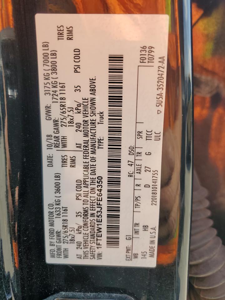 2018 Ford F150 Supercrew VIN: 1FTEW1E53JFE64350 Lot: 80010265