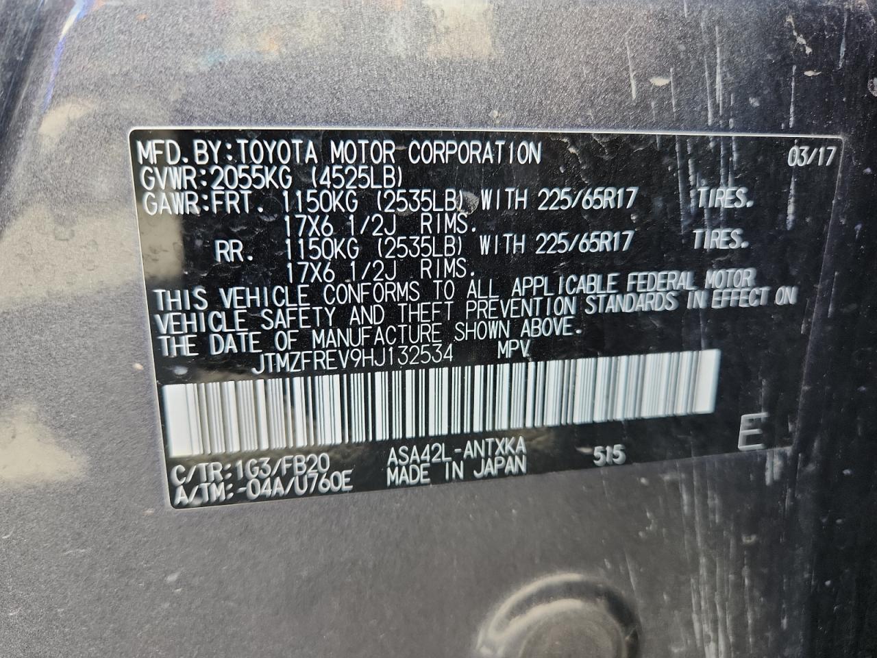 2017 Toyota Rav4 Le VIN: JTMZFREV9HJ132534 Lot: 71477445