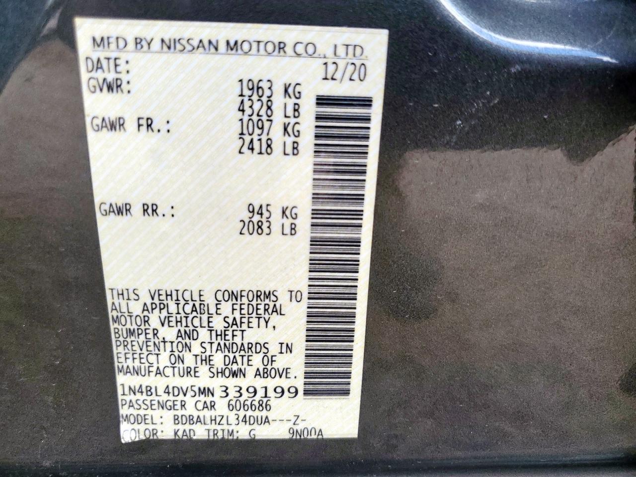 2021 Nissan Altima Sv VIN: 1N4BL4DV5MN339199 Lot: 80609295