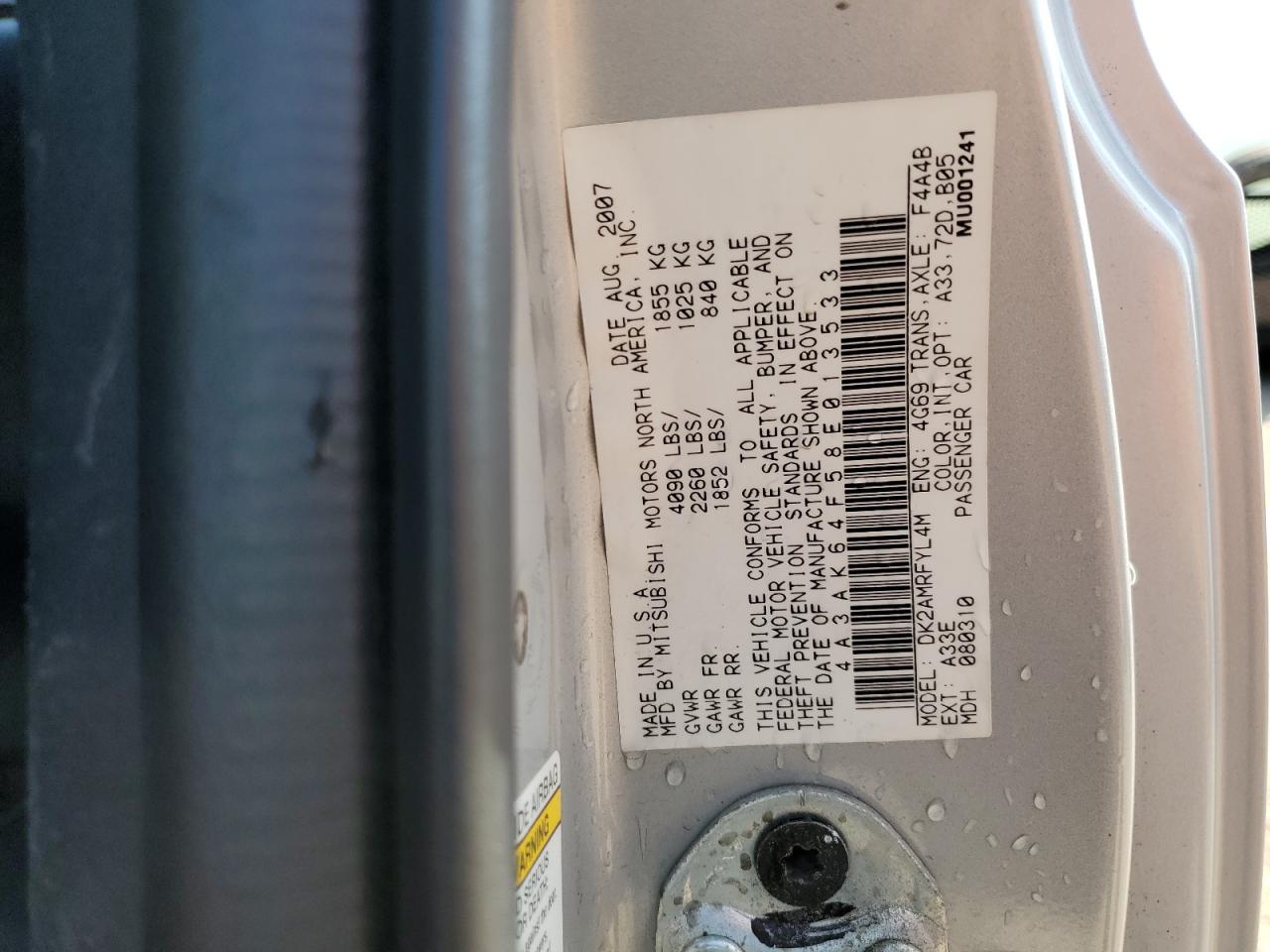 2008 Mitsubishi Eclipse Se VIN: 4A3AK64F58E013533 Lot: 81603005