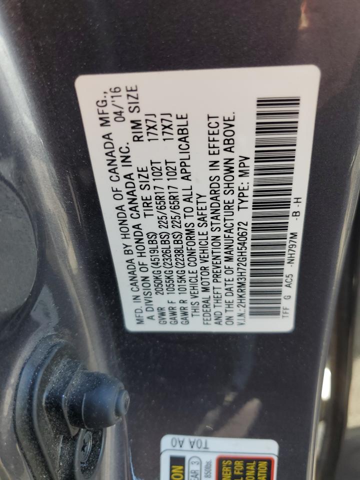 2016 Honda Cr-V Exl VIN: 2HKRM3H72GH540672 Lot: 71289085