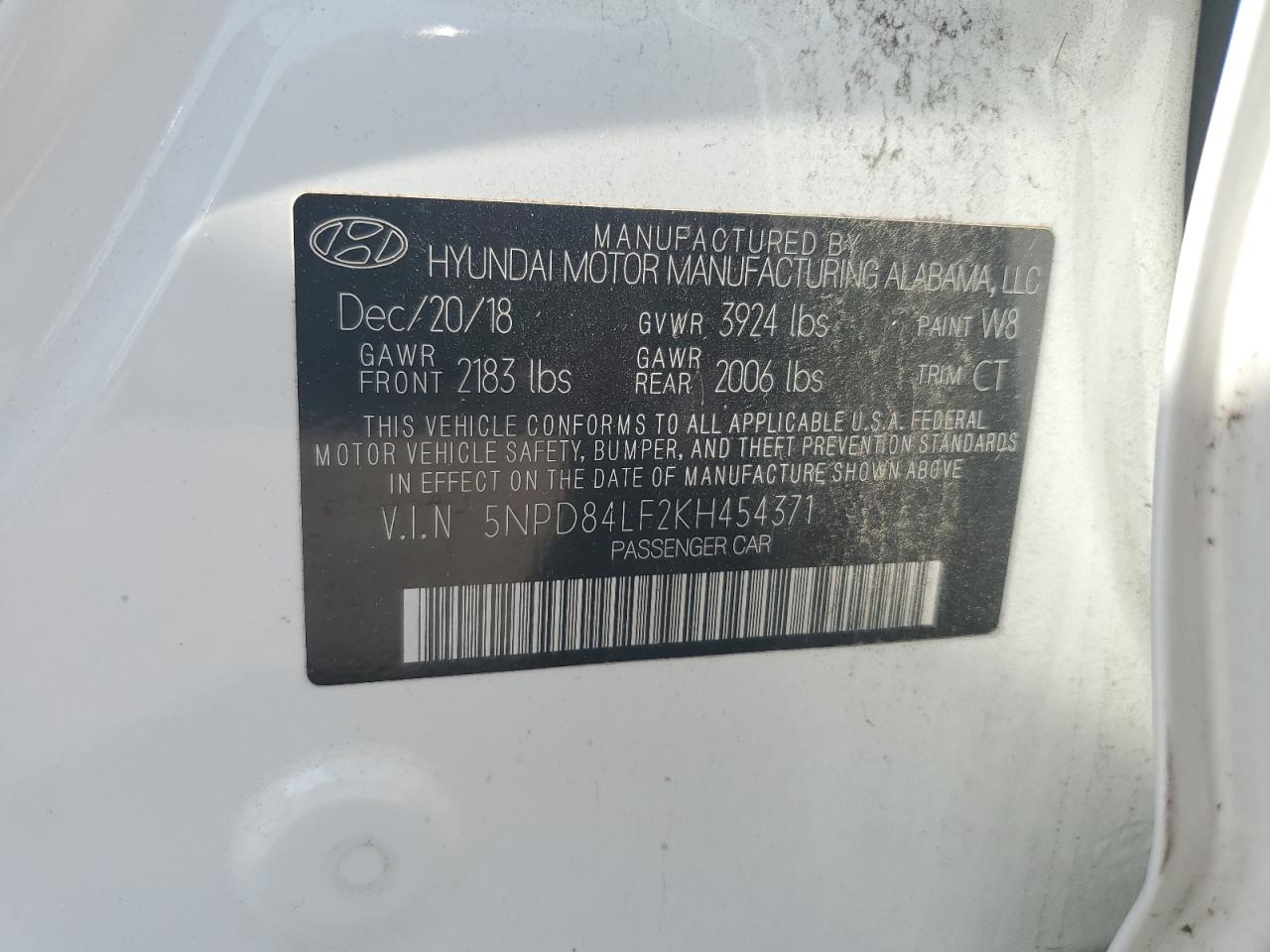 2019 Hyundai Elantra Sel VIN: 5NPD84LF2KH454371 Lot: 84389485