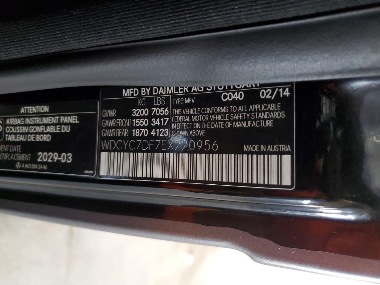 2014 Mercedes-Benz G 63 Amg VIN: WDCYC7DF7EX220956 Lot: 80559235