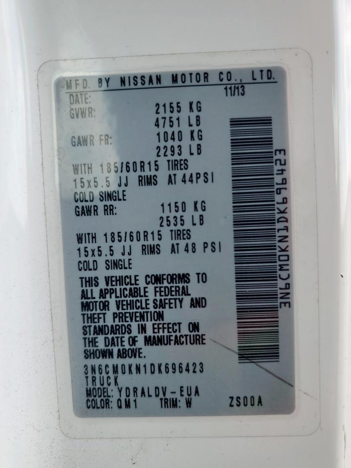 2013 Nissan Nv200 2.5S VIN: 3N6CM0KN1DK696423 Lot: 81963075