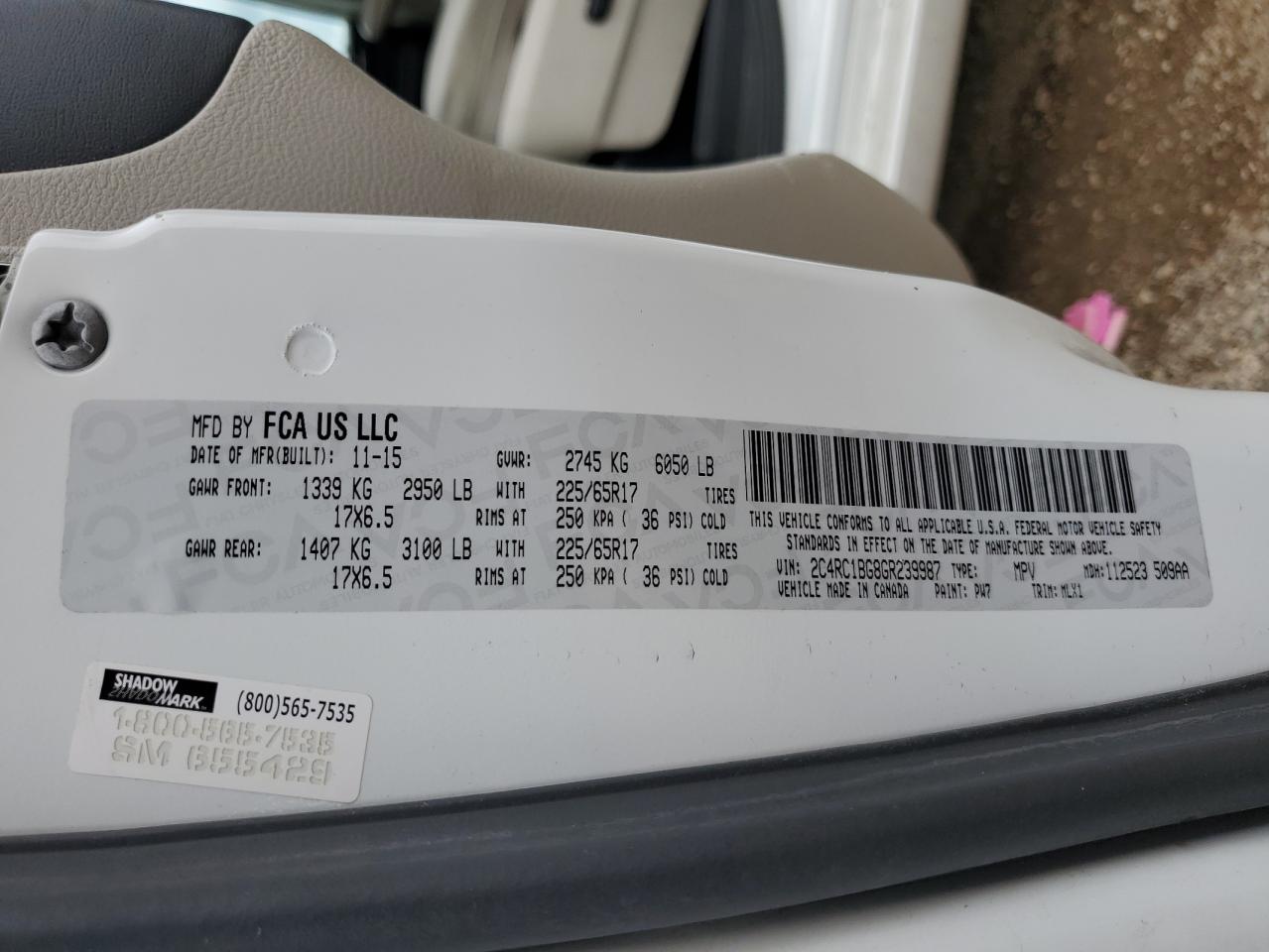 2016 Chrysler Town & Country Touring VIN: 2C4RC1BG8GR239987 Lot: 81217815