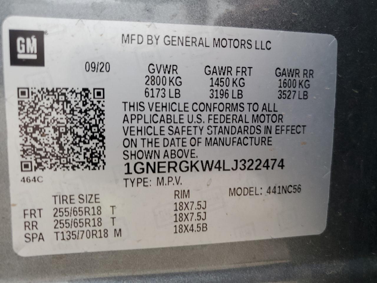 2020 Chevrolet Traverse Lt VIN: 1GNERGKW4LJ322474 Lot: 71792995