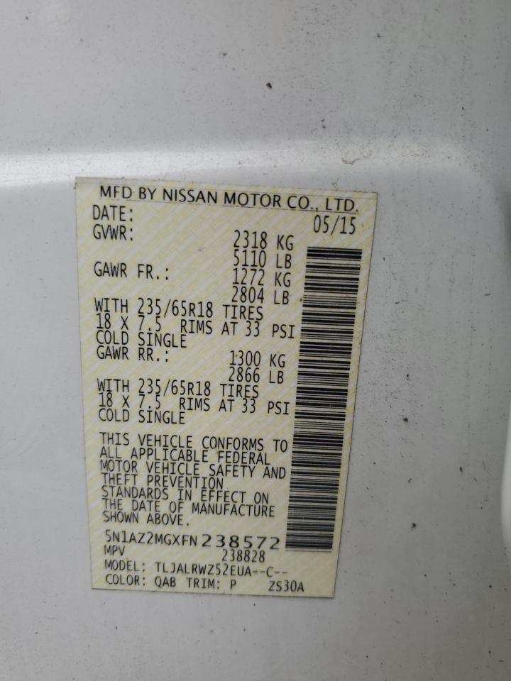 2015 Nissan Murano S VIN: 5N1AZ2MGXFN238572 Lot: 81670535