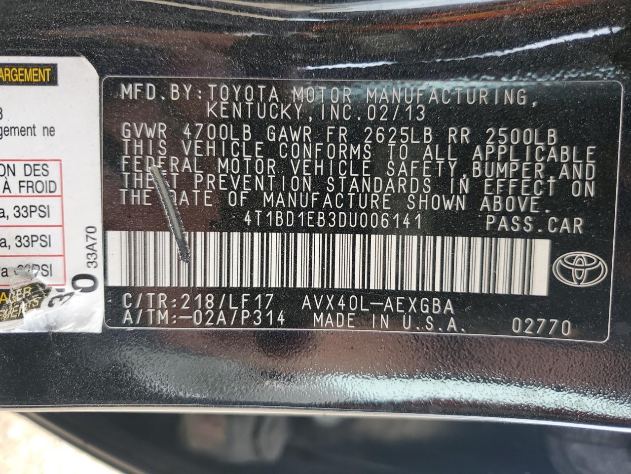 2013 Toyota Avalon Hybrid VIN: 4T1BD1EB3DU006141 Lot: 71031155