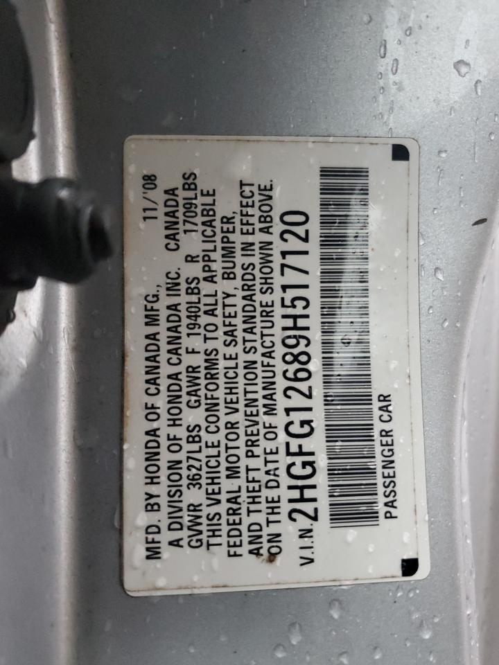 2009 Honda Civic Lx VIN: 2HGFG12689H517120 Lot: 83780755