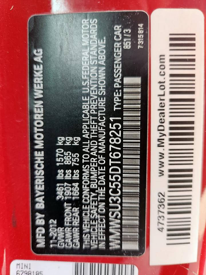 2013 Mini Cooper VIN: WMWSU3C55DT678251 Lot: 81249345