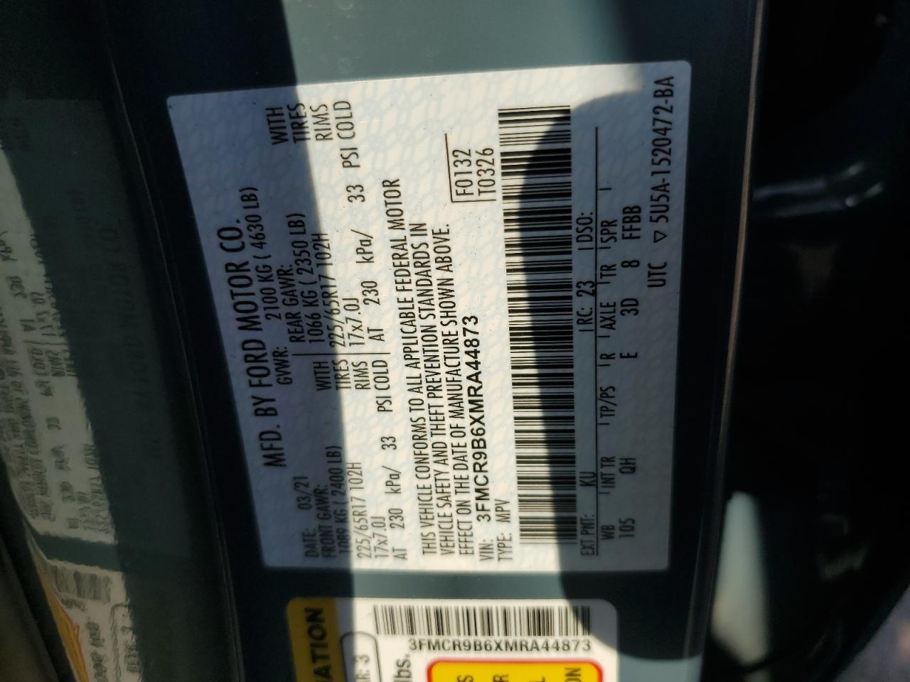 2021 Ford Bronco Sport Big Bend VIN: 3FMCR9B6XMRA44873 Lot: 80919745