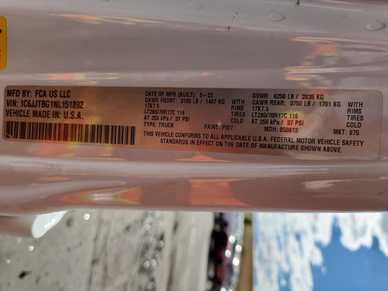 2022 Jeep Gladiator Rubicon VIN: 1C6JJTBG1NL151892 Lot: 81916765