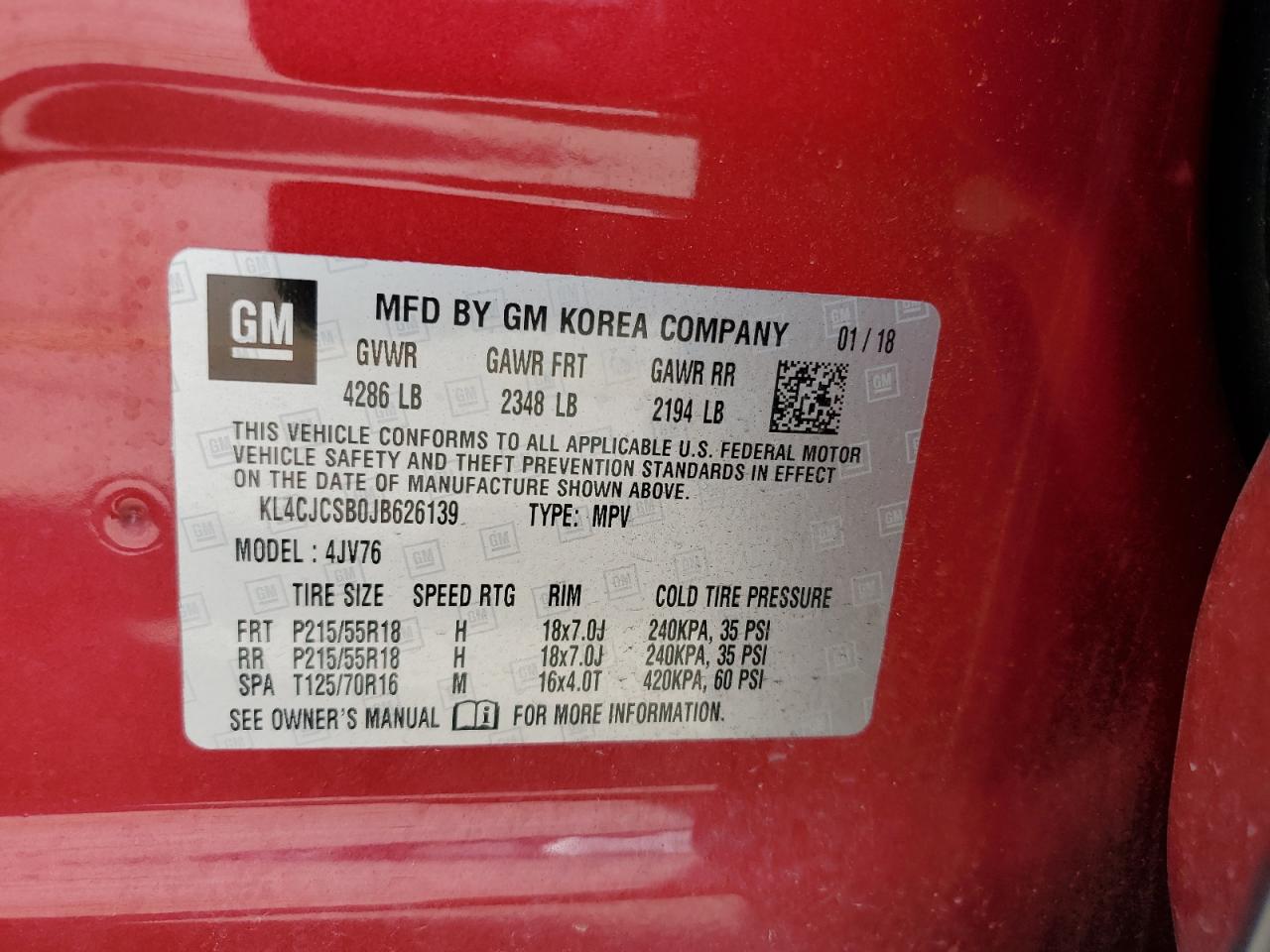 2018 Buick Encore Essence VIN: KL4CJCSB0JB626139 Lot: 83999875