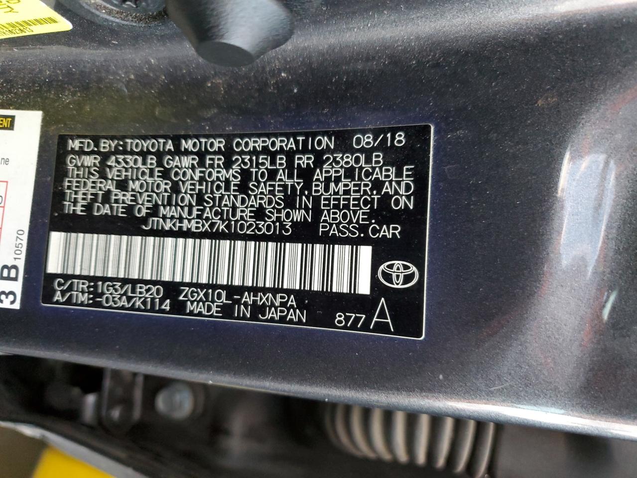 2019 Toyota C-Hr Xle VIN: JTNKHMBX7K1023013 Lot: 83988615