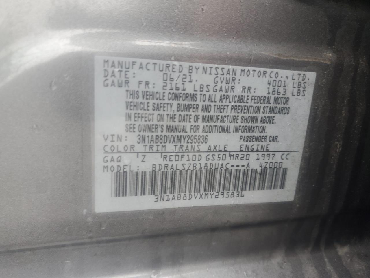 2021 Nissan Sentra Sr VIN: 3N1AB8DVXMY295836 Lot: 80297095