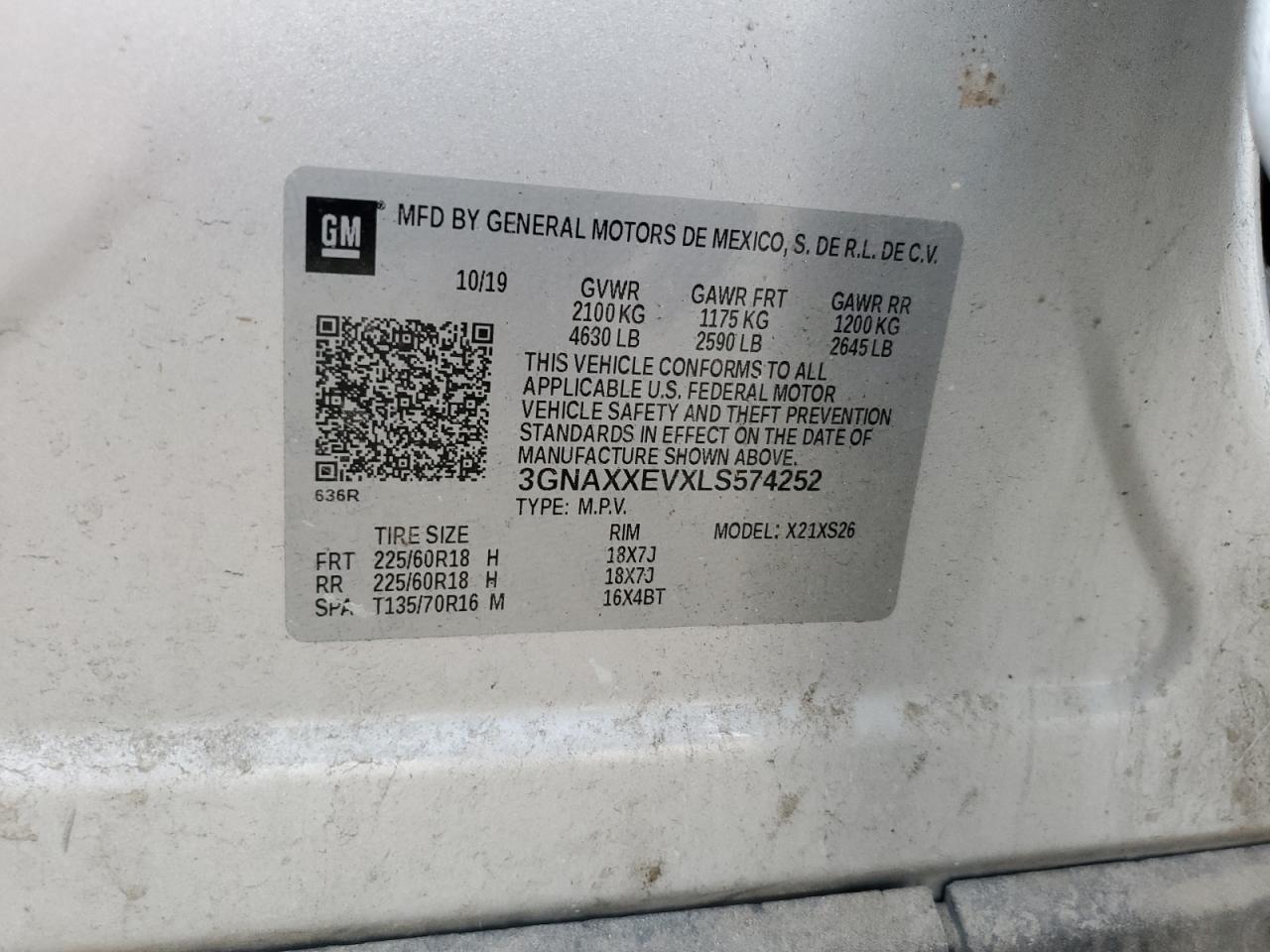 2020 Chevrolet Equinox Premier VIN: 3GNAXXEVXLS574252 Lot: 80758145