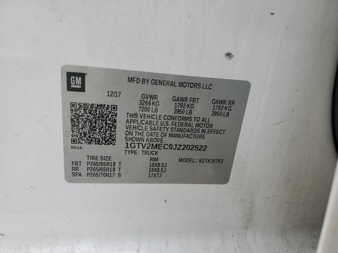 2018 GMC Sierra K1500 Sle VIN: 1GTV2MEC9JZ202522 Lot: 81724875