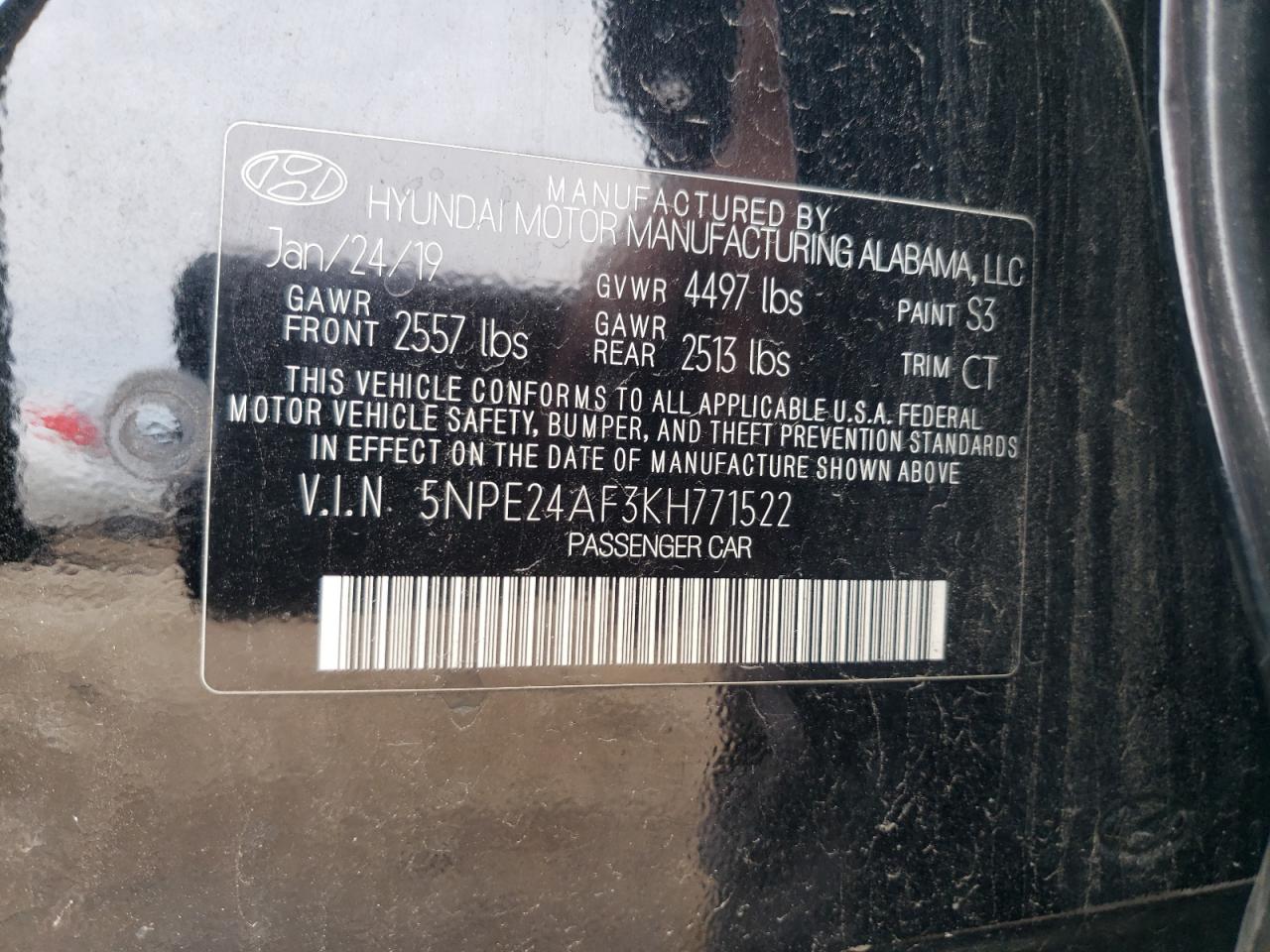 2019 Hyundai Sonata Se VIN: 5NPE24AF3KH771522 Lot: 82050185